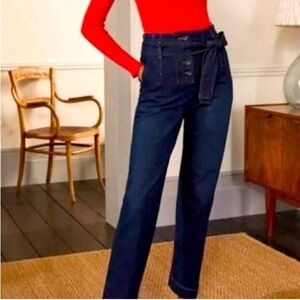 Boden Jeans Women’s Berkeley Paper Bag Waist Dark Wash Button Fly Y2K 90s US 8